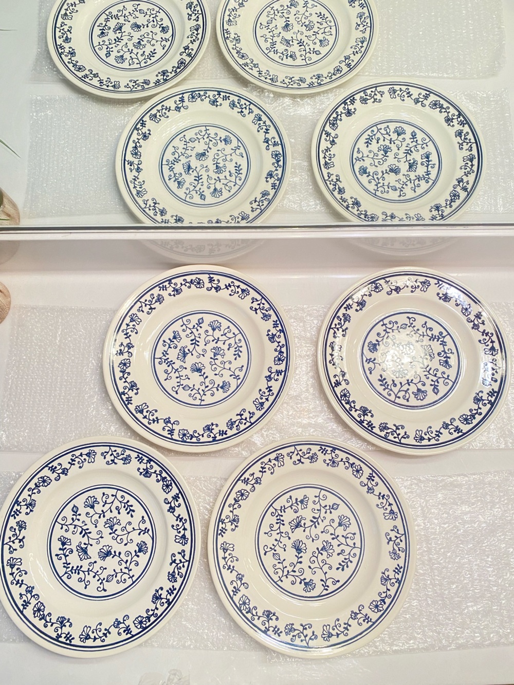 Blue and White Floral Ceramic Dinner Plates Set of 4